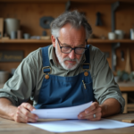 Artisan homme en revue de papiers dans son atelier