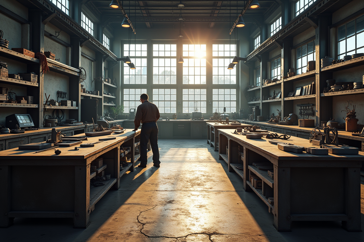 Atelier de métallurgie spacieux et bien organisé avec outils