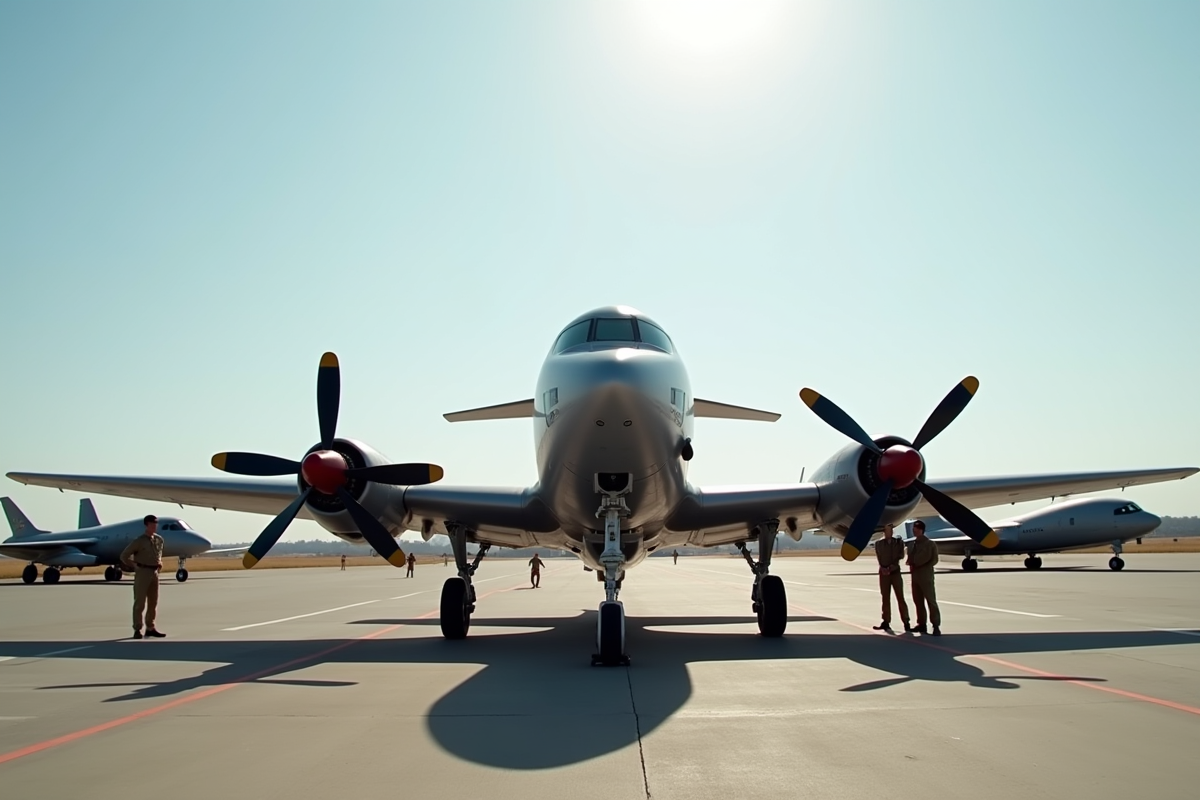 Avion vintage de la RAF et drones modernes en arrière-plan