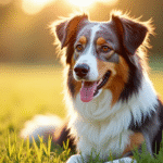 Chien berger australien en plein air ensoleille dans un champ