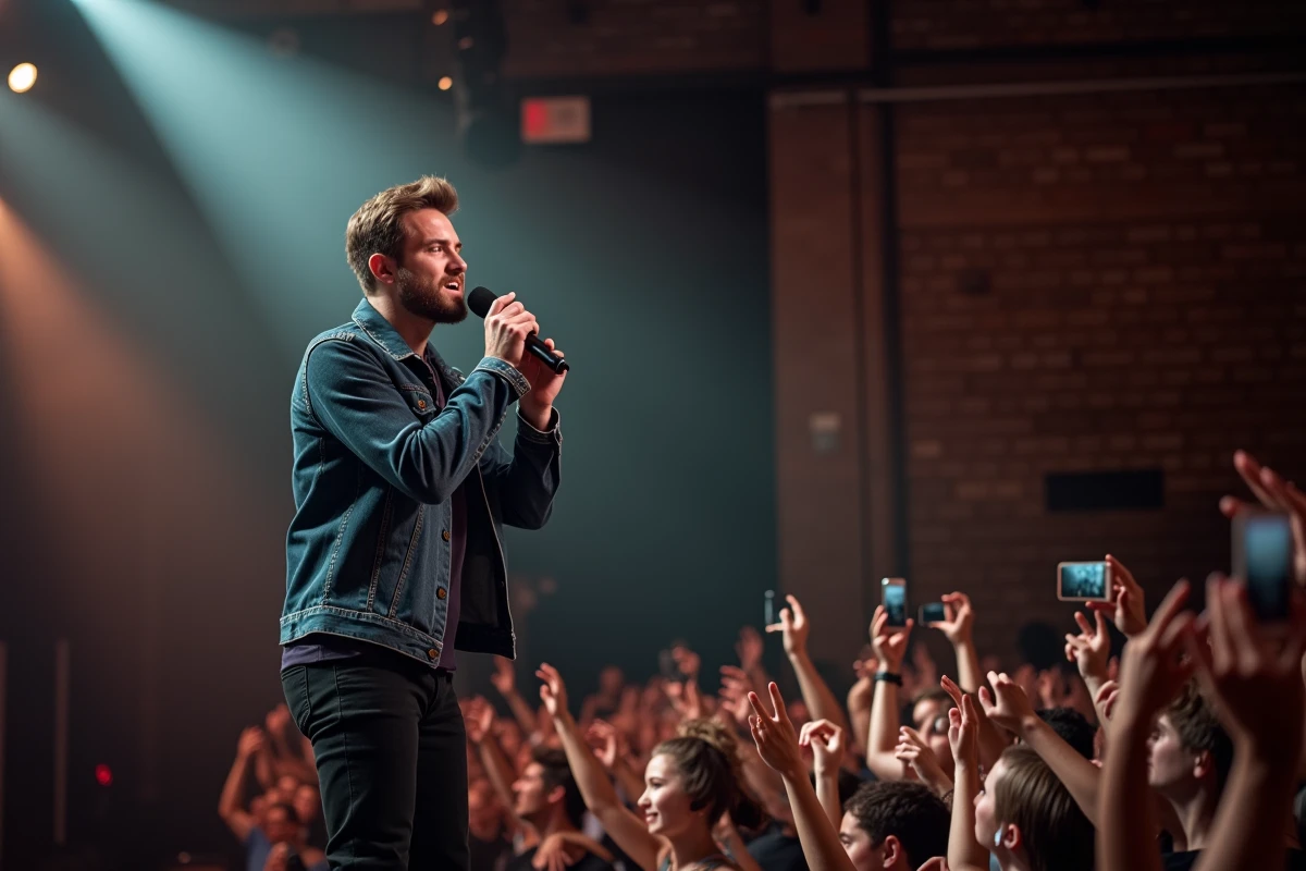 Chanteur passionne lors d un concert à Lyon