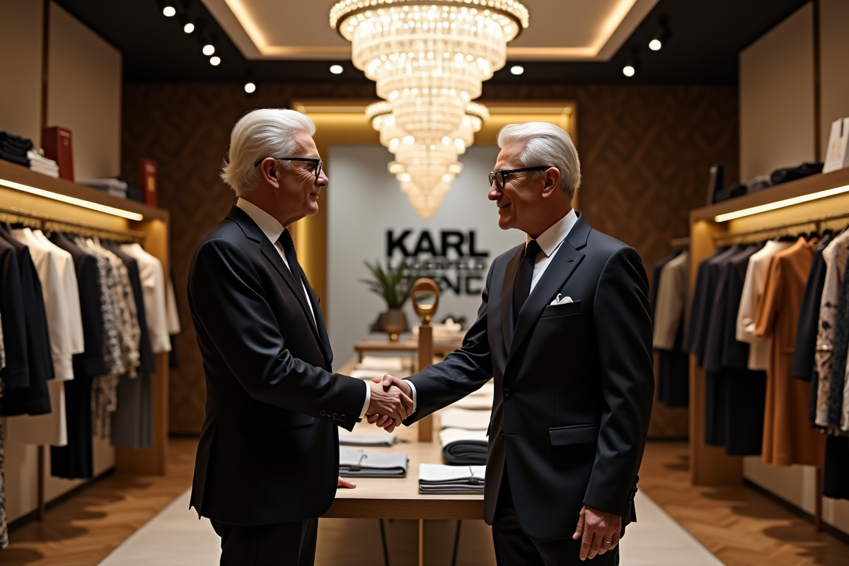 Deux professionnels se serrant la main dans une boutique Lagerfeld