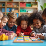 Groupe d'enfants jouant à un jeu de société en classe