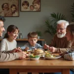 Famille multigenerational partageant un repas convivial