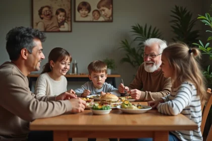 Famille multigenerational partageant un repas convivial