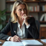 Femme d affaires en réunion avec livre de francais