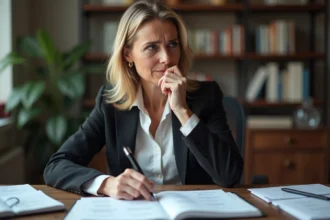 Femme d affaires en réunion avec livre de francais