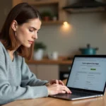 Femme consultant les paramètres de son compte Amazon sur un ordinateur portable pour annuler son abonnement Prime