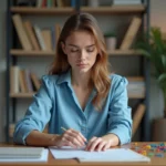 Jeune femme concentrée à son bureau moderne