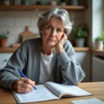 Femme française faisant un mots croises à la maison