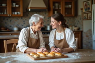 Femme âgée et adolescente préparant des pâtisseries ensemble
