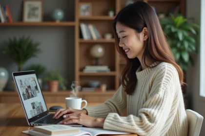 Femme lisant manga à la maison dans un cadre cosy
