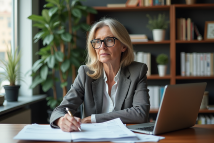 Femme d'âge moyen planifiant sa retraite au bureau