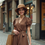 Jeune femme élégante en 1920s dans une rue animée