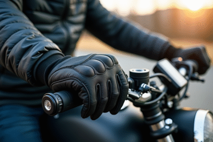 Gants moto hiver haut de gamme sur guidon de moto