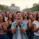 Groupe de jeunes au festival musique Lyon