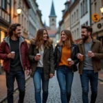 Groupe de jeunes adultes dans Strasbourg en soirée