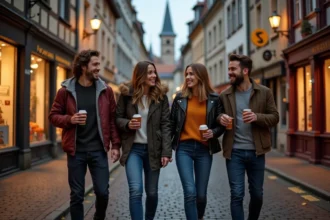 Groupe de jeunes adultes dans Strasbourg en soirée