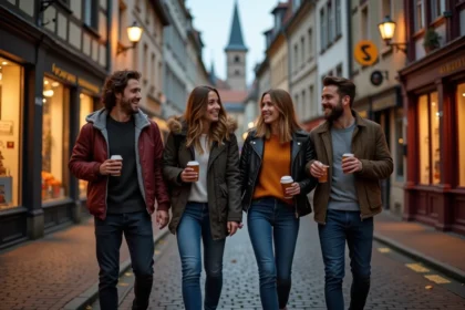 Groupe de jeunes adultes dans Strasbourg en soirée