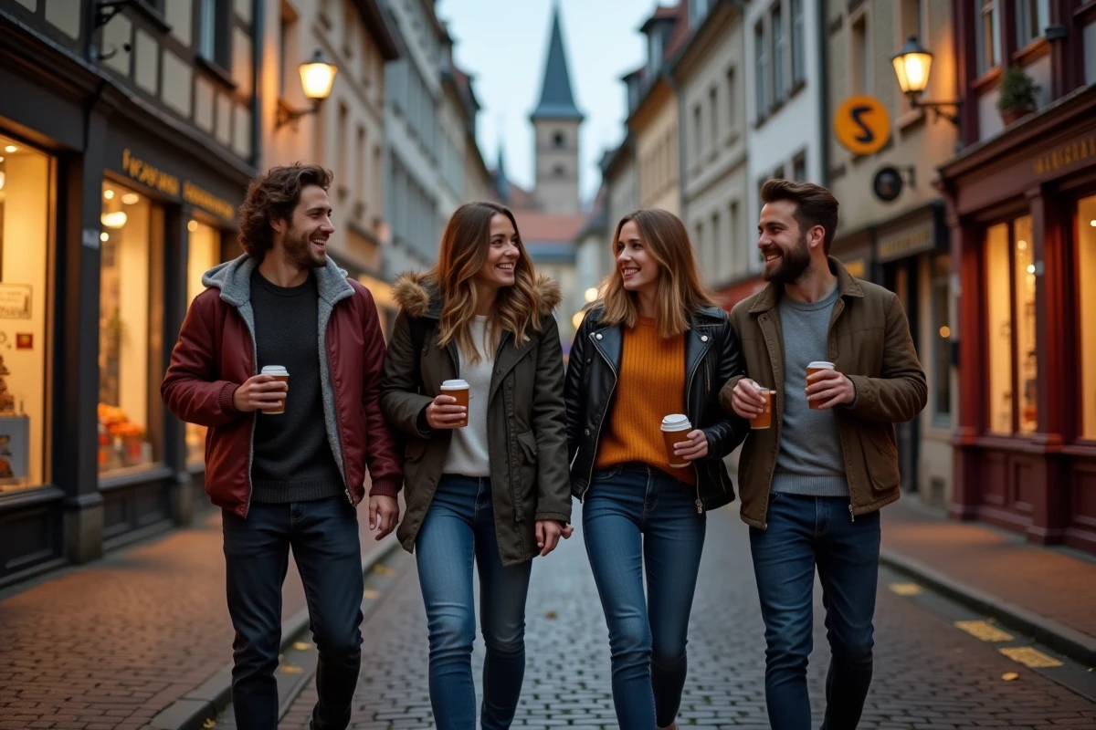 Groupe de jeunes adultes dans Strasbourg en soirée