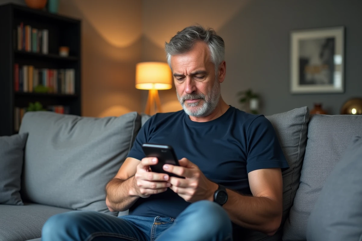 Homme utilisant son smartphone pour accéder aux paramètres d'abonnement Amazon Prime et procéder à la résiliation