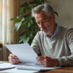 Homme d'âge moyen travaillant à domicile avec documents