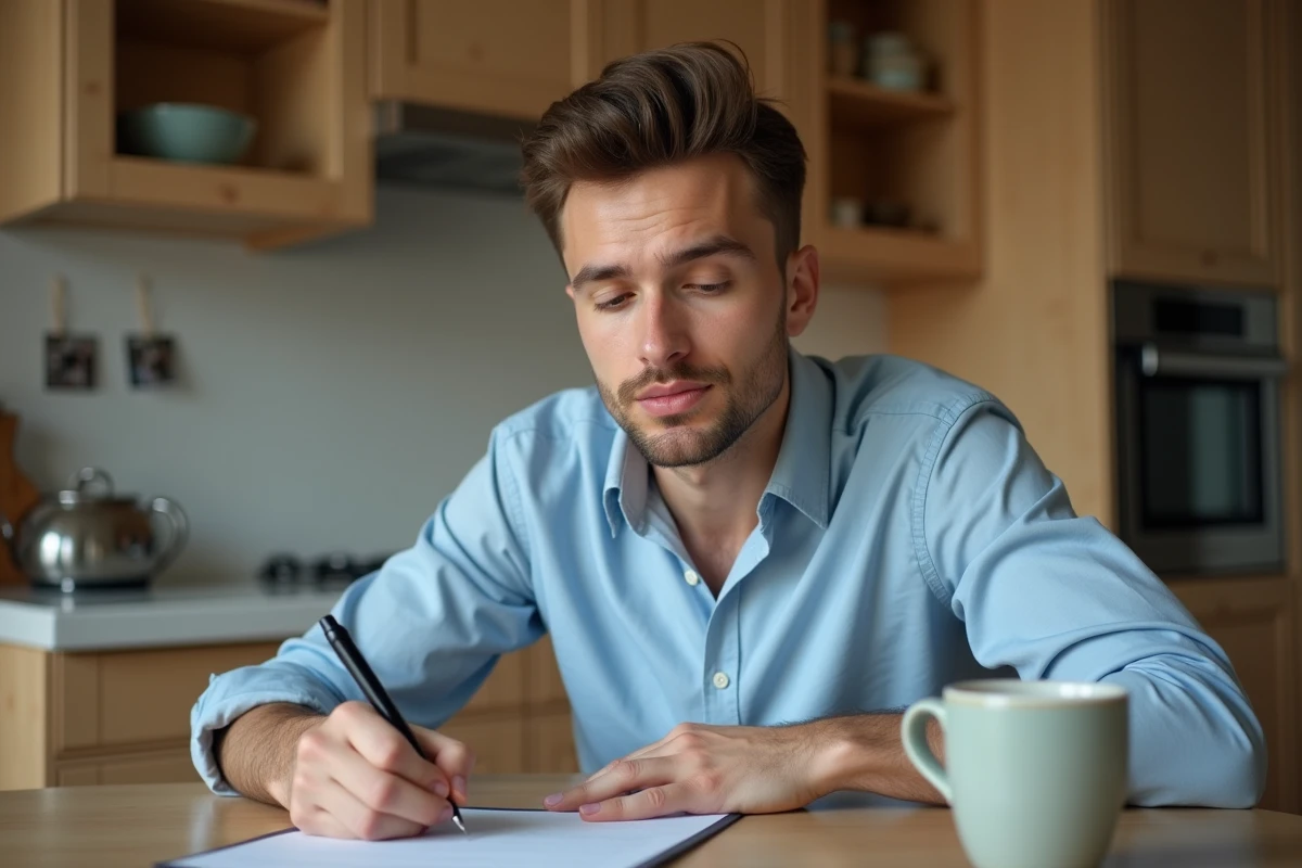 Jeune homme écrit une lettre d