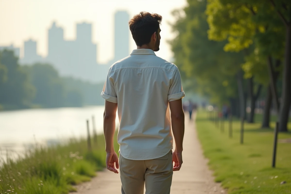 Jeune homme marchant le long d