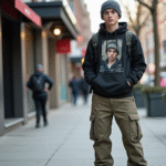 Jeune homme en streetwear urbain dans la ville