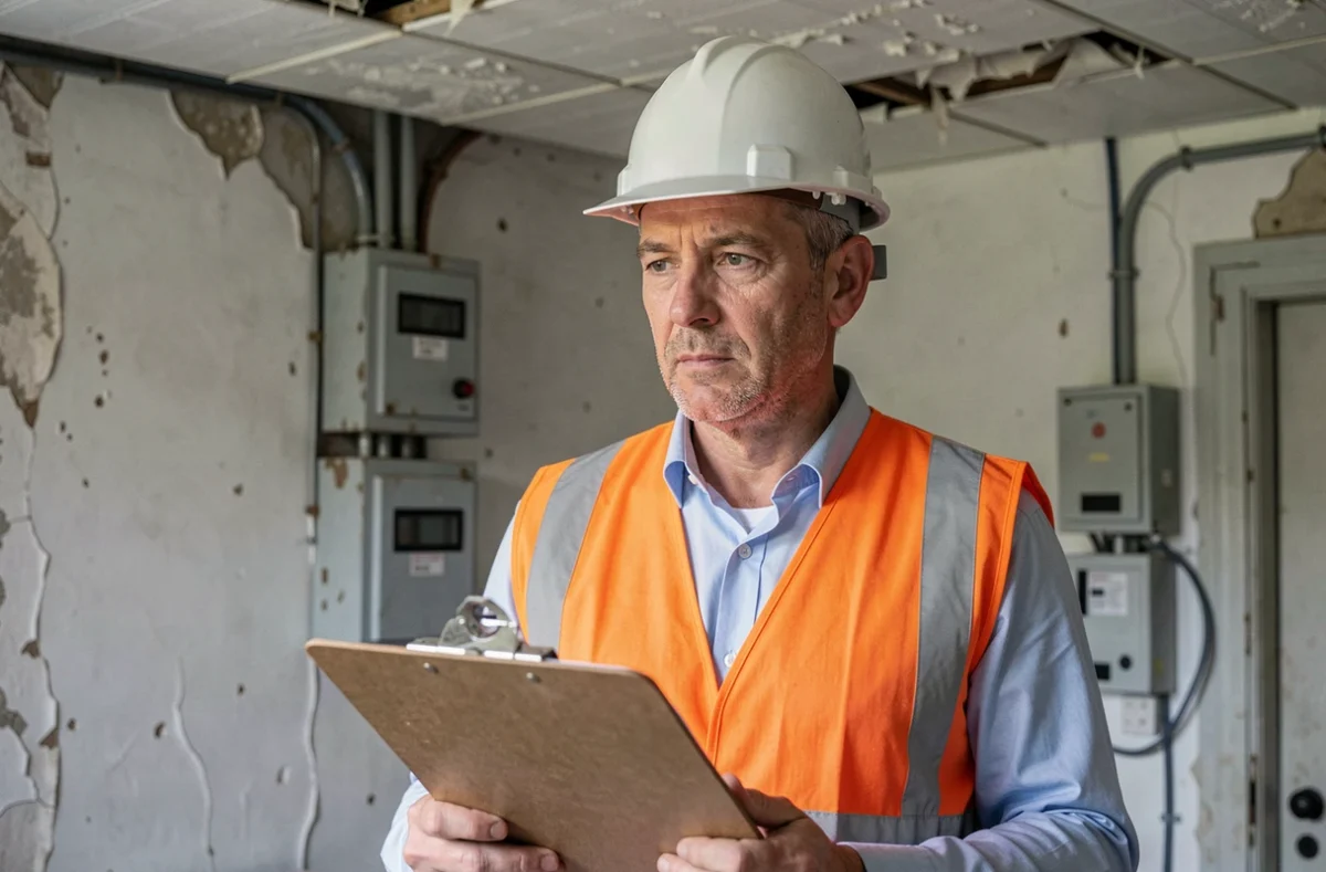 Consultant de LD Diagnostics Conseils inspectant l'intérieur d'une propriété ancienne en Gironde