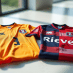 Maillots de football Olympique et Lens côte à côte