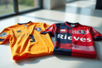 Maillots de football Olympique et Lens côte à côte