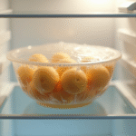 Pâte à chou fraîche dans un bol dans le frigo bien éclairé