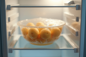 Pâte à chou fraîche dans un bol dans le frigo bien éclairé