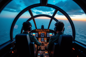 Pilote de la Royal Air Force dans un cockpit moderne de jet